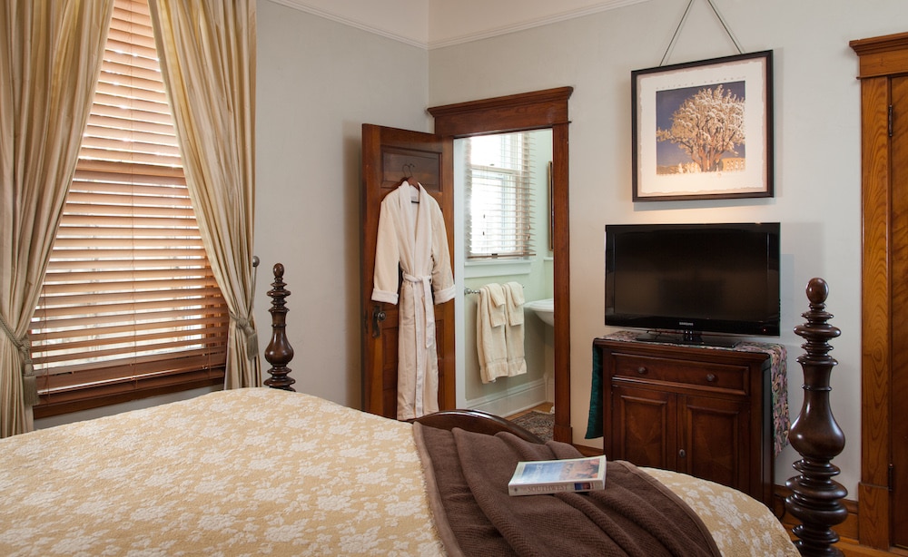 One of the well-appointed guest rooms at our Santa Fe Bed and Breakfast, a great place to unwind before and after riding the Santa Fe Train This year!