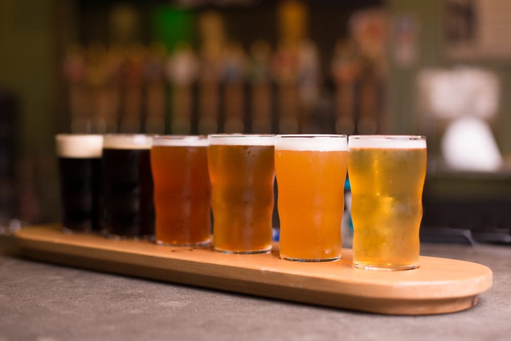 Flight of beer like those found at the top Santa Fe Breweries