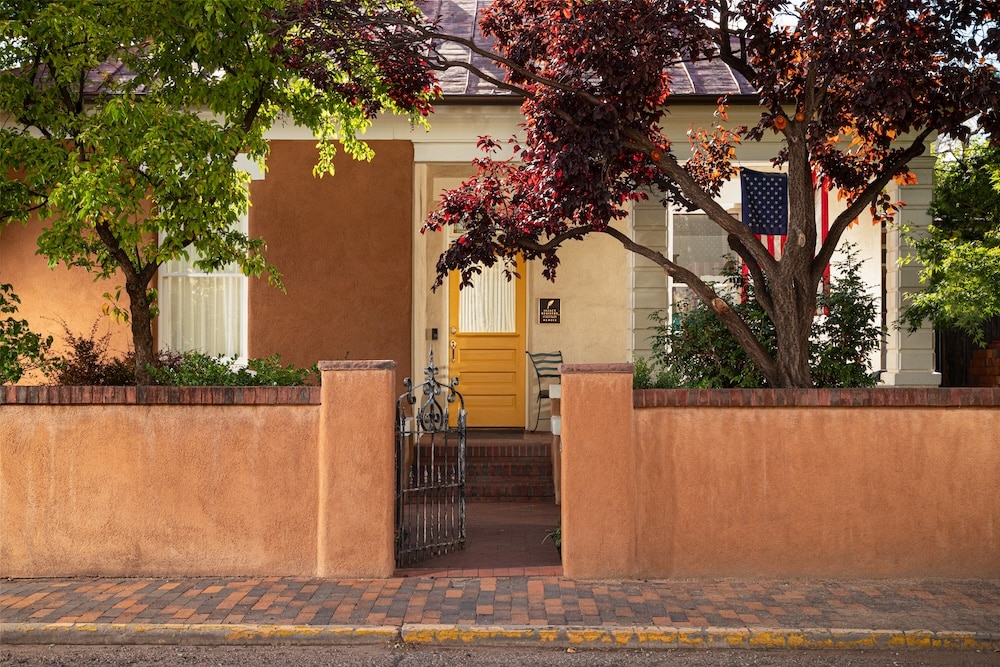 Exterior entrance to Four Kachinas, the Best Santa Fe Bed and Breakfast for new year getaways